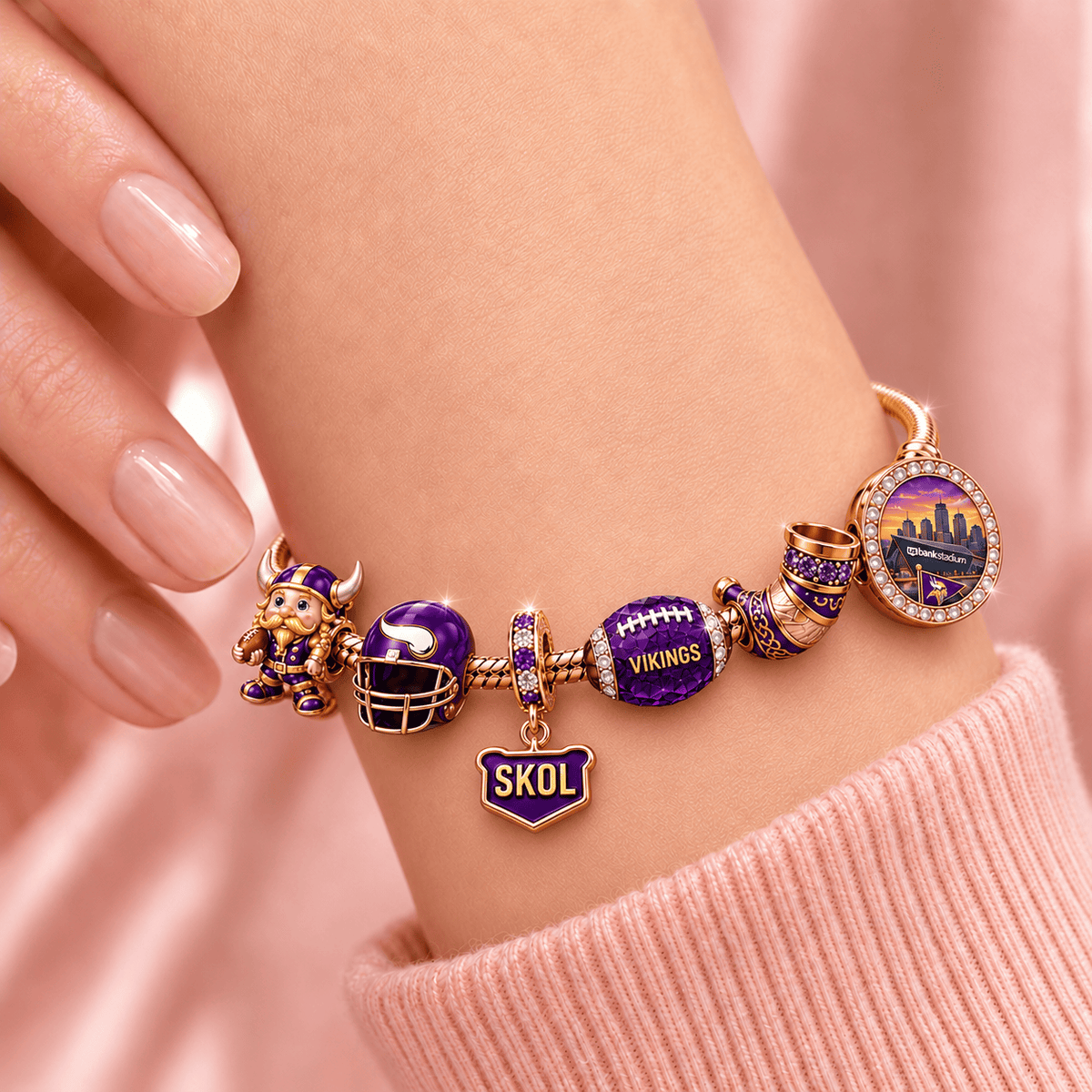 MNVK Rose Gold Charm Bracelet Set TMH