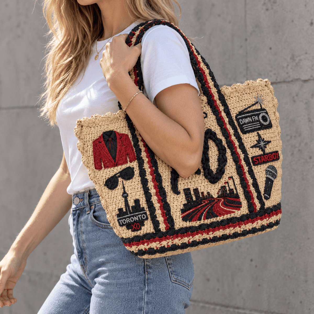 TWD Straw-Style Embellished Tote Bag DNBN