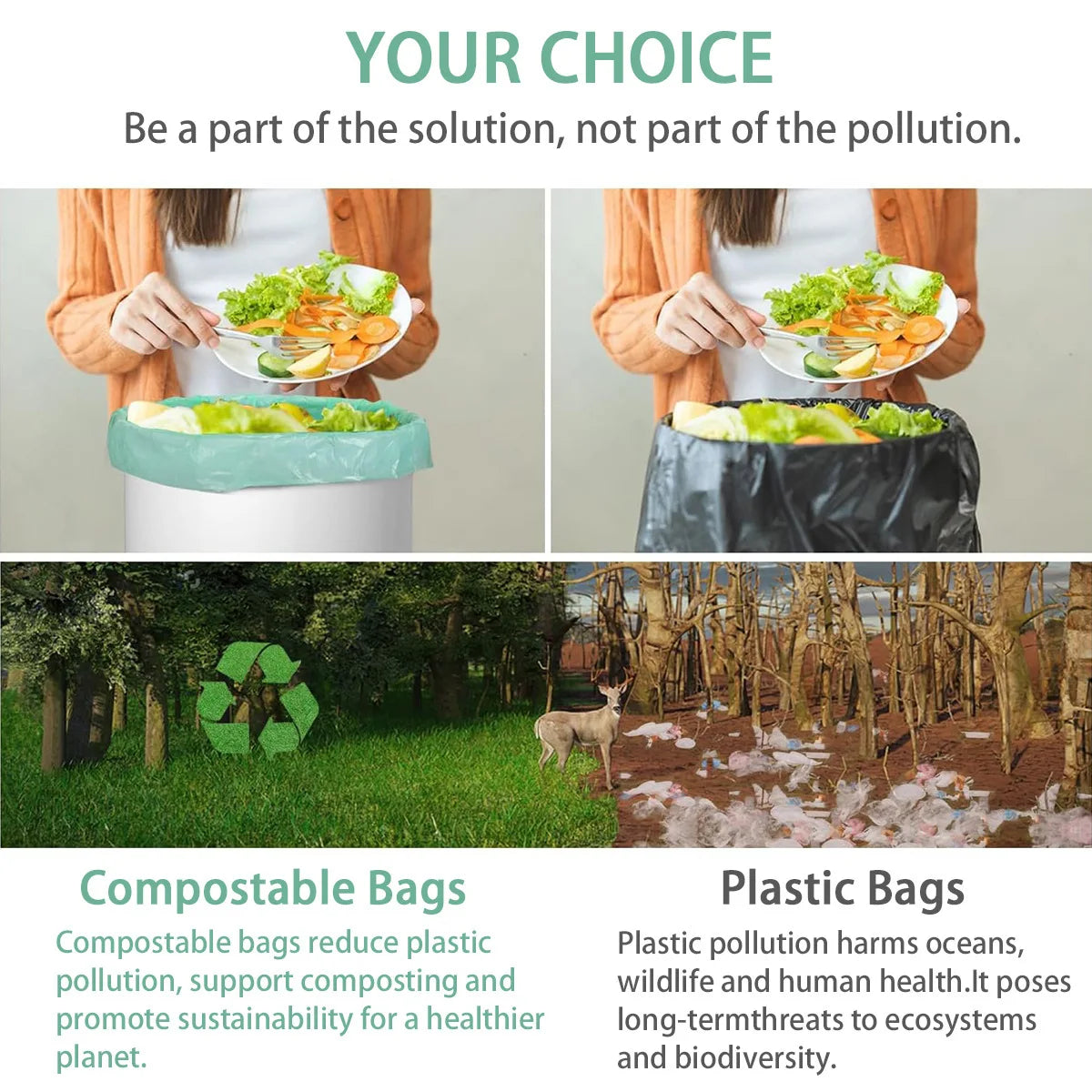 Compostable Trash Bags 6 8 15 Gallon Tall Kitchen Garbage Bags Unscented Trash Can Liners 55 Liter Medium Wastebasket Bags