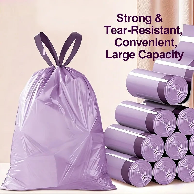 100PCS Purple Drawstring Trash Bags, Heavy Duty Leakproof Garbage Bags for Kitchen Bathroom Bedroom Household Use